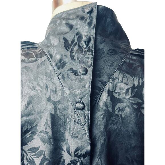 Silk Studio Black 100% Silk Floral Pattern Long Sleeve High Neck Dress Women's 4 - Picture 5 of 7